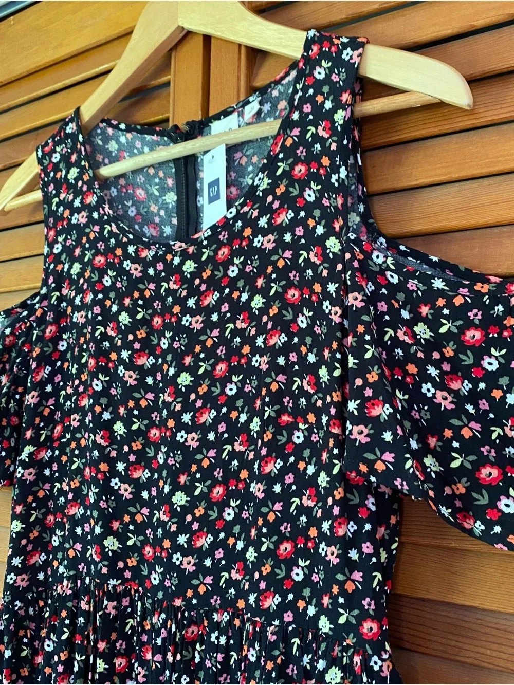 Gap Dress Women's Size 4 Floral Midi Cold Shoulder Cottage Core Flowy Romantic
